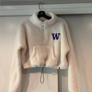University of Washington Huskies Cream Sherpa Half-Zip Hoodie